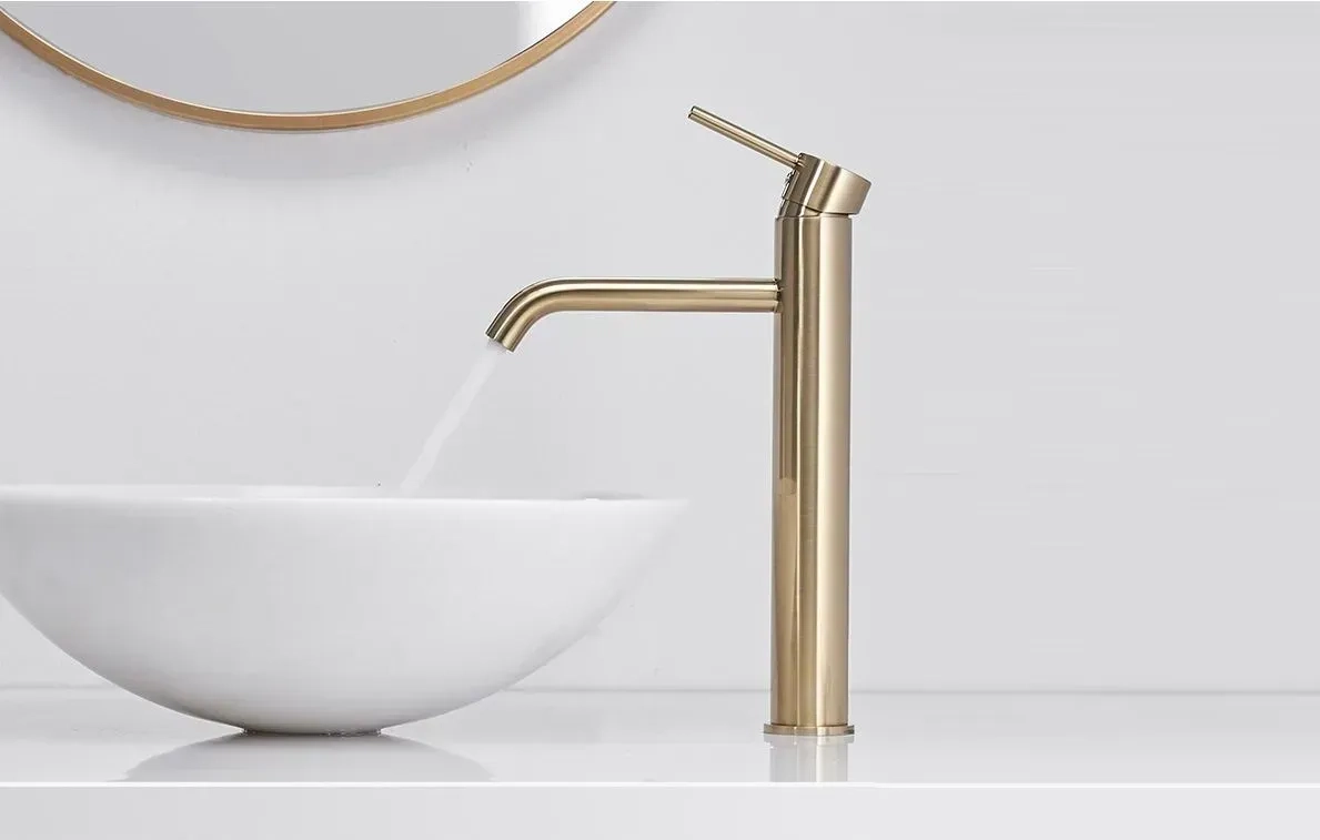 Змішувач для умивальника Rea Lungo light gold високий (REA-B9409) Фото - 3