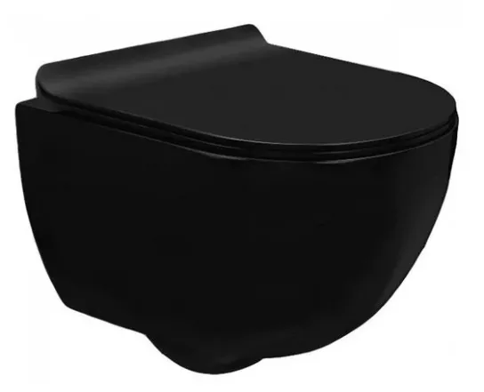 Унитаз Rea Carlo подвесной, черный глянцевый + сиденье дюропласт soft-cloth (REA-C8405G) уценка