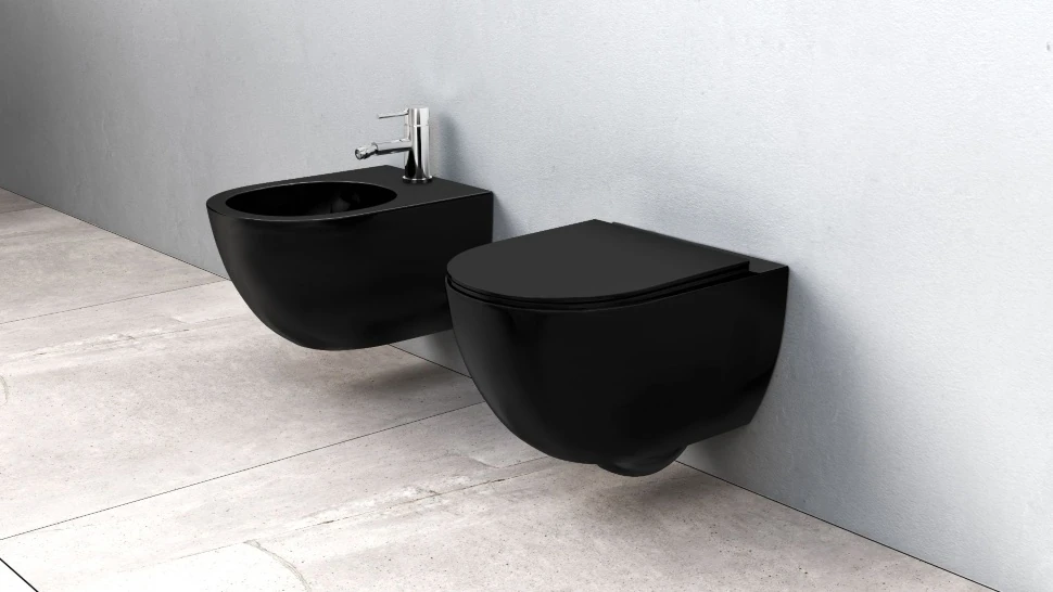 Унітаз Carlo Mini Rimless 48x37 black mat + сидіння дюропластів soft-close (REA-C8489) Фото - 1