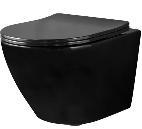 Унитаз Rea Carlo Mini Flat black gloss подвесной без ободка, сиденье дюропластовое медленно падающее (REA-C8936)