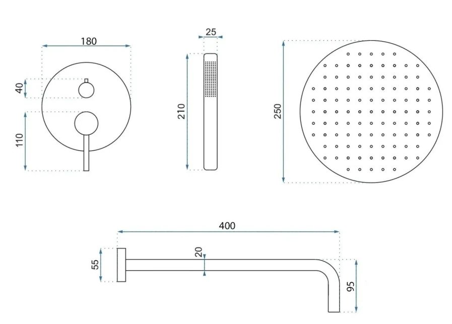 Душова система Rea Foss Clif + box прихованого монтажу, nickel brush (REA-P5969) Фото - 5
