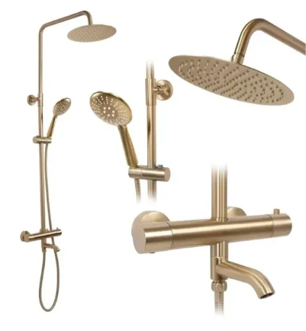 Душевой гарнитур Rea Lungo brush gold, с термостатом (REA-P6604)