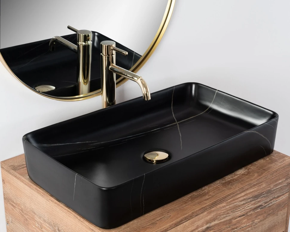 Умивальник Rea Denis 61x35 black stone matt (REA-U6510) Фото - 1