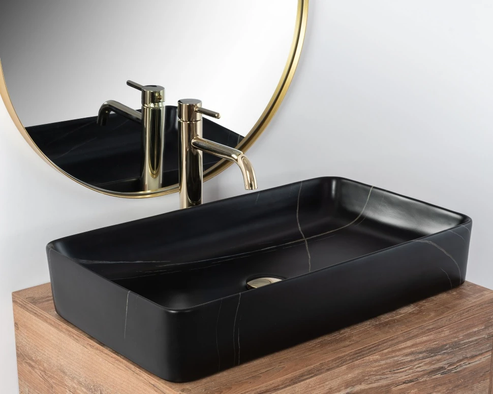 Умивальник Rea Denis 61x35 black stone matt (REA-U6510) Фото - 3