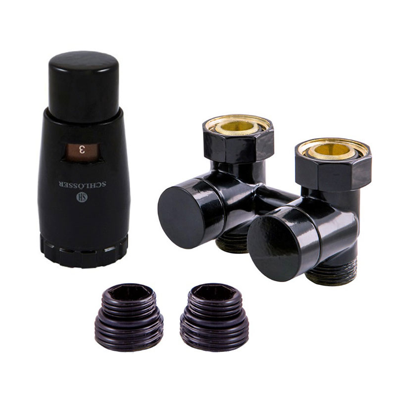 Комплект эксклюзивных узлов, прямой, GZ 3/4 x M 22х1,5, 2 шт Schlosser MINI, RAL9005 черный мат (601000045.RAL90051)