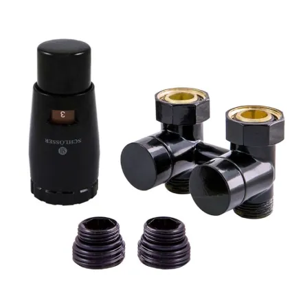 Комплект эксклюзивных узлов, прямой, GZ 3/4 x M 22х1,5, 2 шт Schlosser MINI, RAL9005 черный мат (601000045.RAL90051)