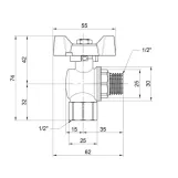 Кран шаровой SD Forte 1/2" ВЗ для воды угловой (бабочка) SF267W15 Фото - 1