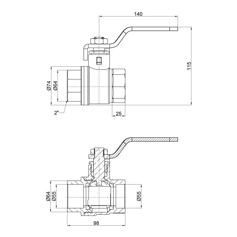 Кран кульовий SD Plus 2" ВР для води (важіль) SD600W50 Фото - 1