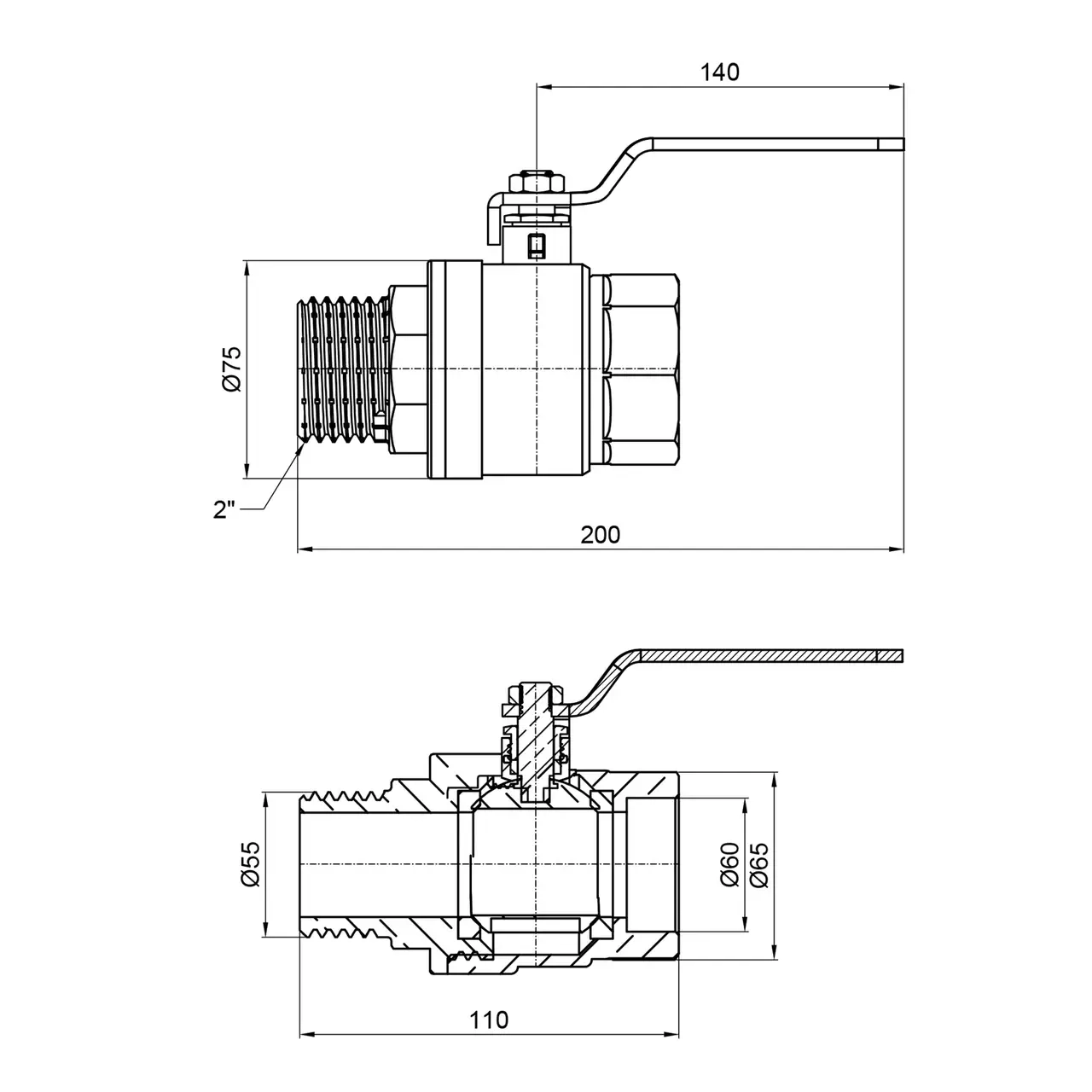 Кран кульовий SD Plus 2" ВЗ для води (важіль) SD605W50 Фото - 1