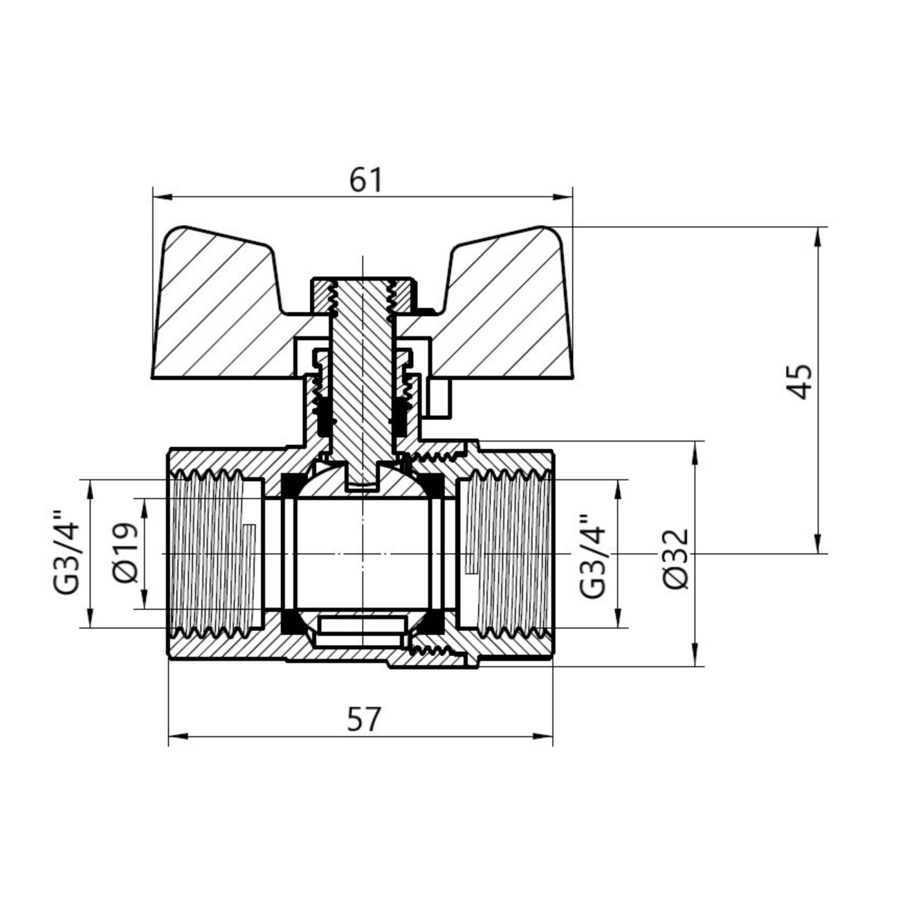 Кран кульовий SD Plus 3/4" ВР для газу (метелик) SD602G20 Фото - 1
