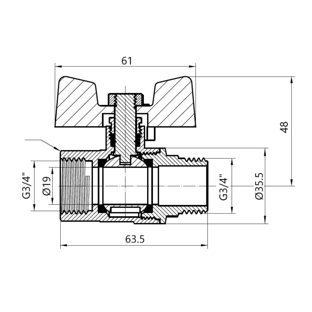Кран шаровой SD Plus 3/4" ВЗ для газа (бабочка) SD607G20 Фото - 1