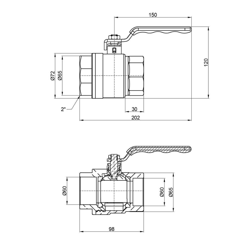 Кран шаровой SD Plus 2" ВР для воды (рычаг) SD600NW50PN40 Фото - 1