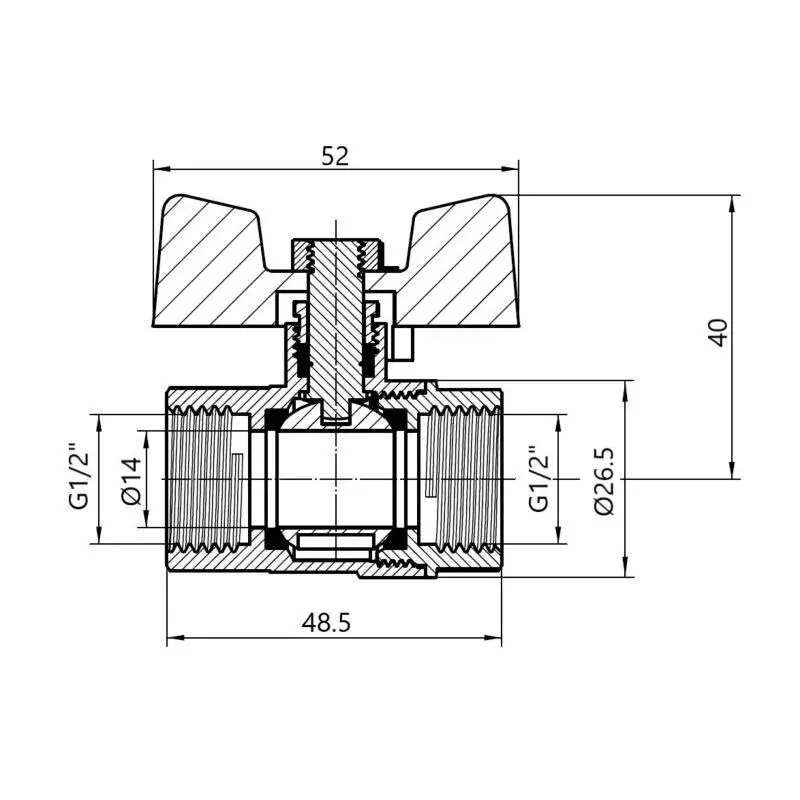 Кран кульовий SD Plus 1/2" ВР для газу (метелик) SD602NG15PN40 Фото - 1