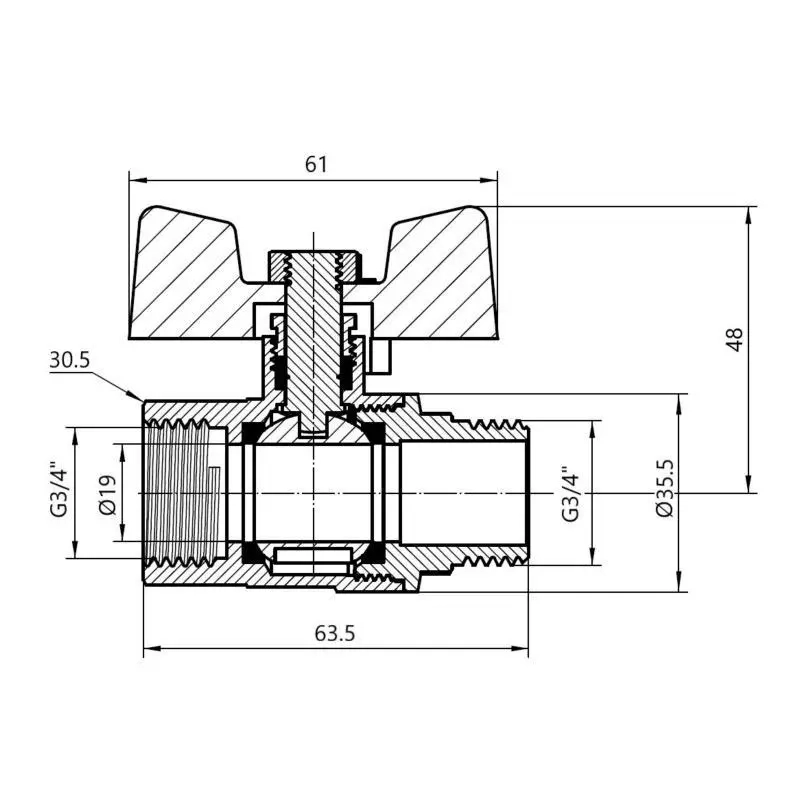 Кран кульовий SD Plus 3/4" ВЗ для газу (метелик) SD607NG20PN40 Фото - 1