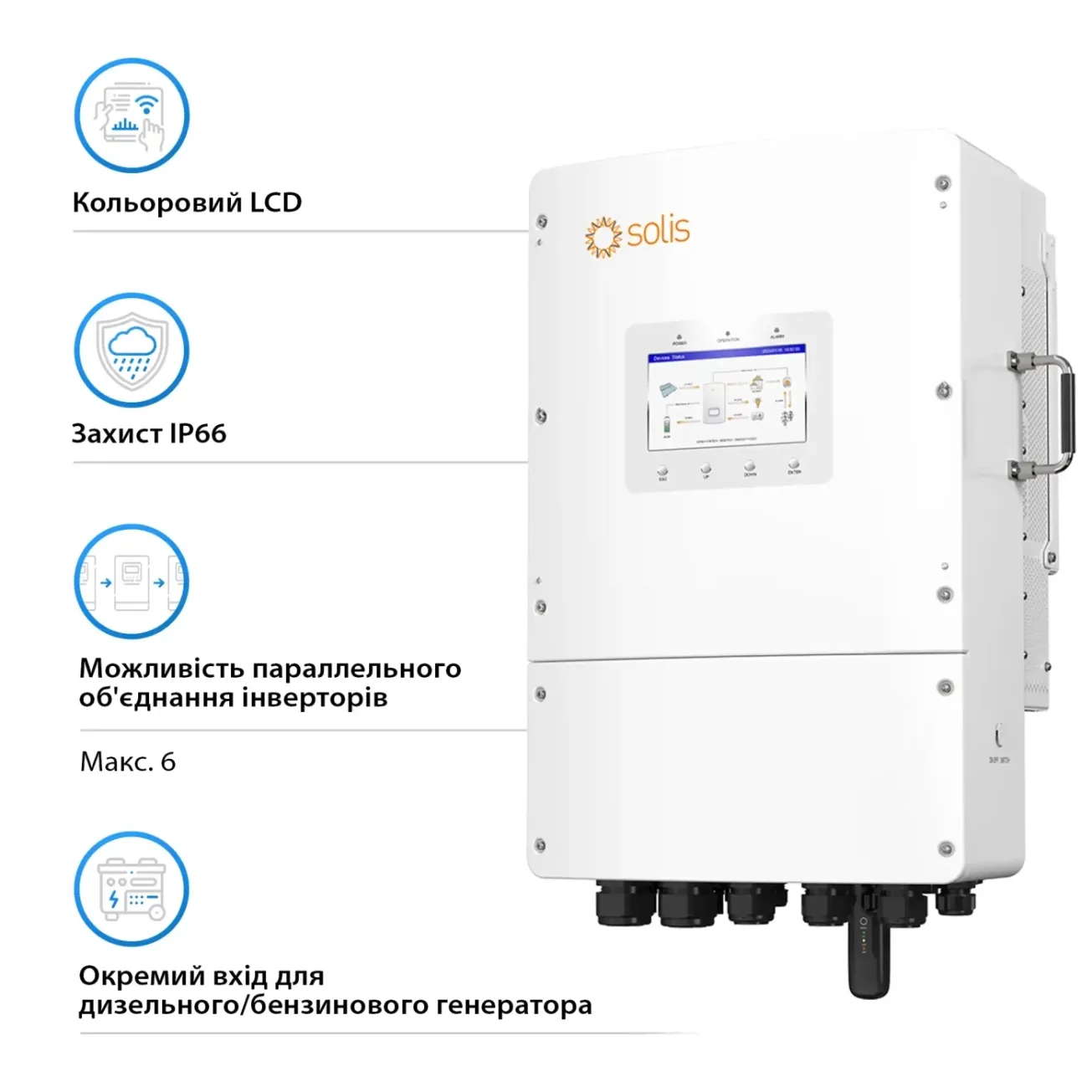 Гибридный инвертор Solis S6-EH3P12K02-NV-YD-L 12 кВт, 48 В, 2 MPPT, Wi-Fi, 220/380 В, трехфазный Фото - 3
