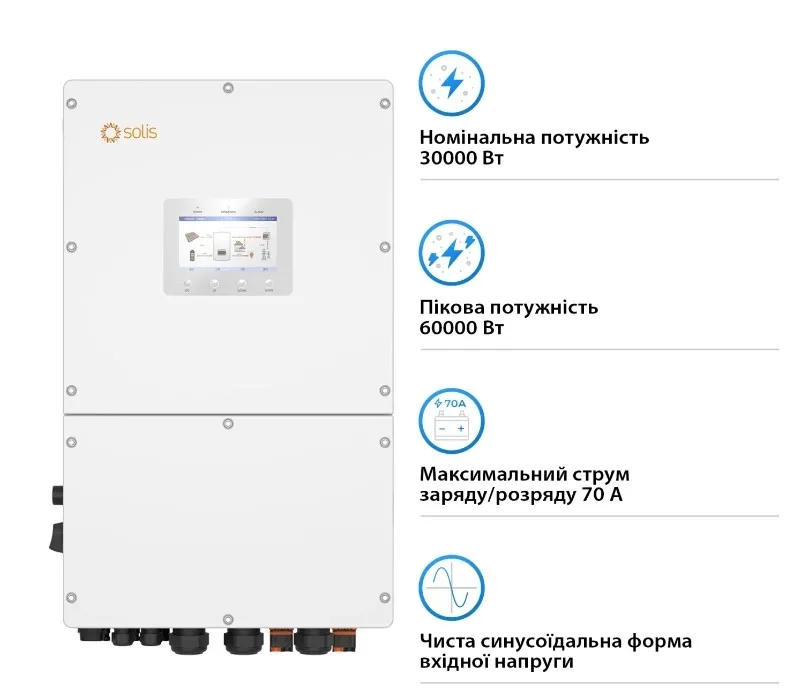 Гибридный высоковольтный инвертор Solis 30 кВт, 3 фазы (S6-EH3P30K-H) Фото - 1