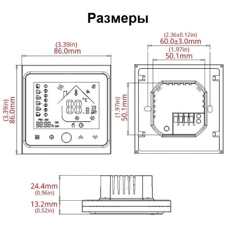 Термостат ZigBee Tervix для водяної/електричної теплої підлоги, з датчиком 3 м., чорний (117130) Фото - 3