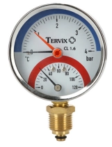 Термоманометр Tervix Pro Line 80/0-10 бар, 0-120 С, радиальный, с монтажным клапаном 1/2" (357318)
