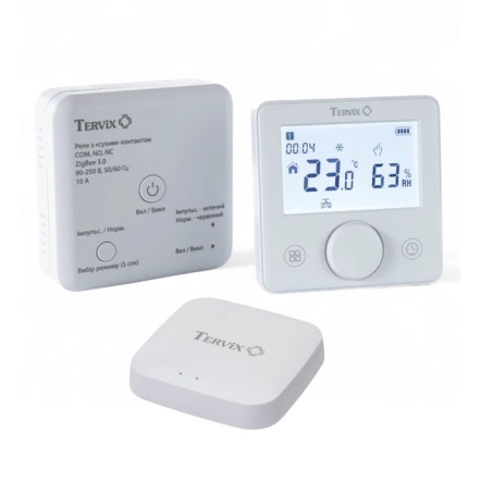 Комплект беспроводного управл. отоплением ZigBee: термостат беспроводной + реле (сухой контакт) + ZigBee контроллер (493062)