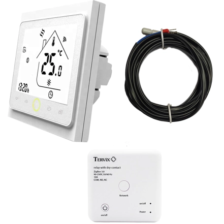 Комплект бездротового керування опаленням ZigBee: термостат будов. + реле (сухий контакт) (496161)