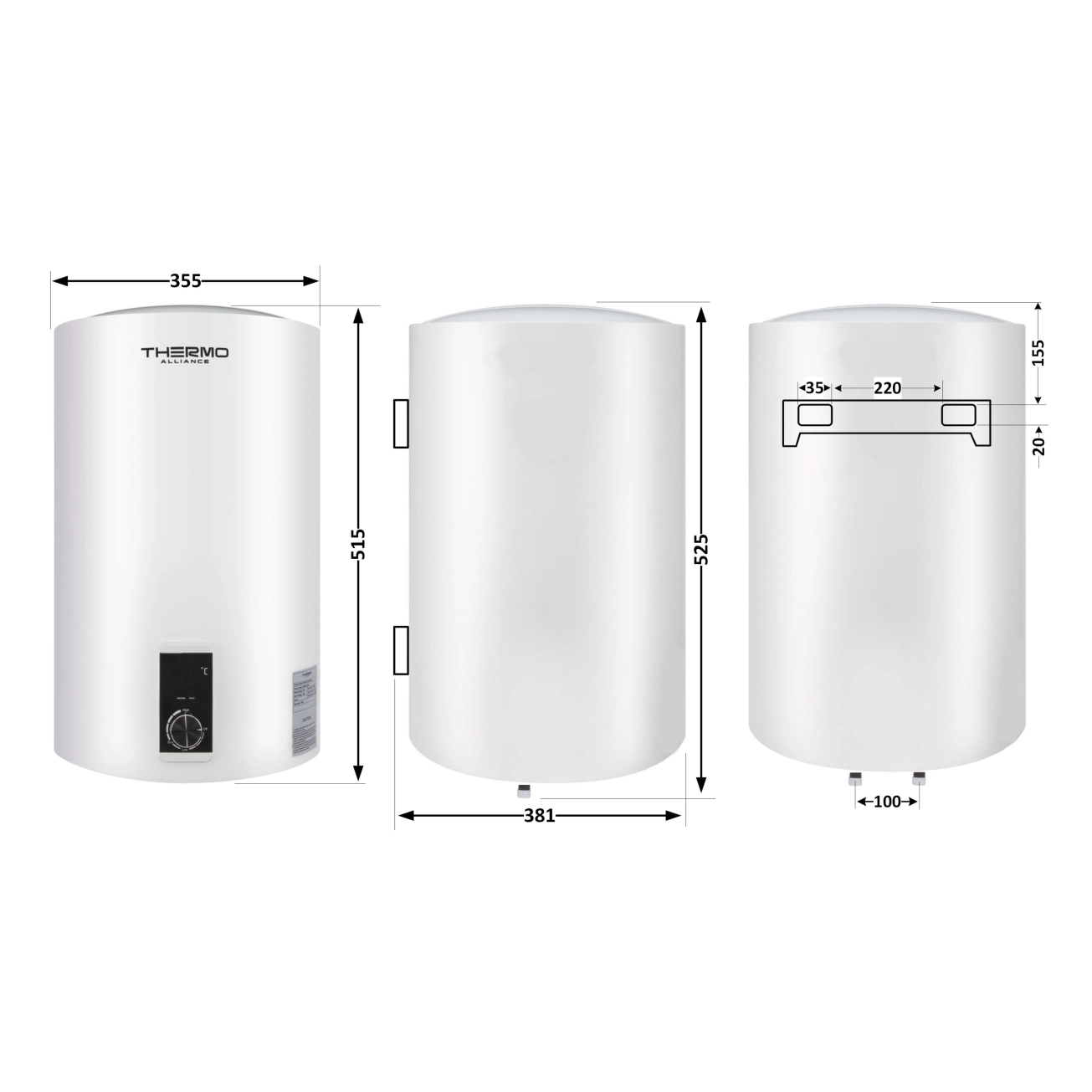 Водонагрівач електричний Thermo Alliance 30 л вертикальний, сухий ТЕН 1,6 кВт (D30V16J1(D)K) Фото - 1