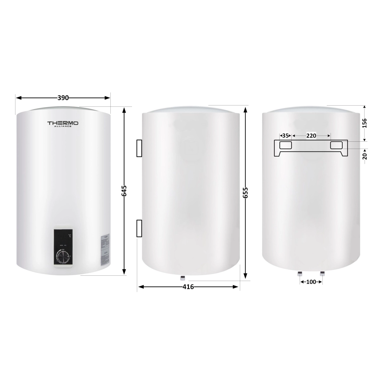Водонагрівач електричний Thermo Alliance 50 л вертикальний, сухий ТЕН 2,0 кВт (D50V20J2(D)K) Фото - 1