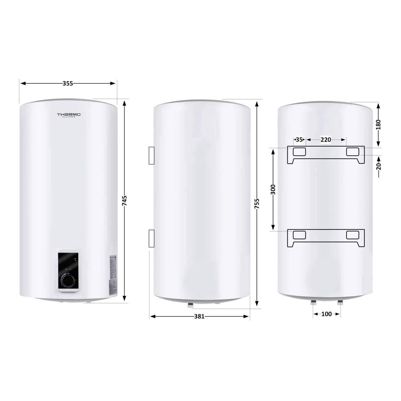 Водонагреватель электрический Thermo Alliance 50 л SLIM вертикальный, сухой ТЭН 2,0 кВт (D50V20J(D)1-K) Фото - 1