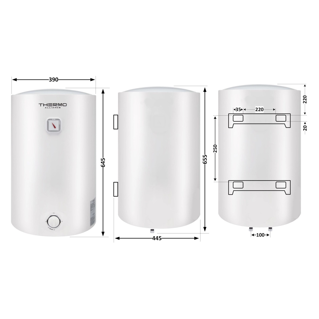 Водонагреватель электрический Thermo Alliance 50 л универсальный, мокрый ТЭН 1,5 кВт (D50VH15Q2) Фото - 1