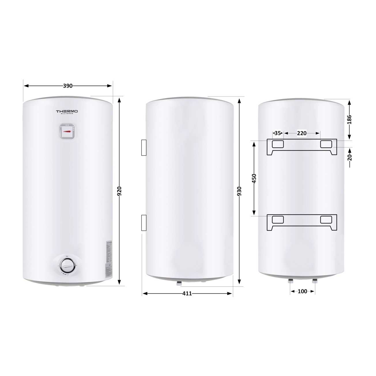 Водонагрівач електричний Thermo Alliance 80 л SLIM вертикальний, мокрий ТЕН 1,5 кВт (D80V15Q2) Фото - 1