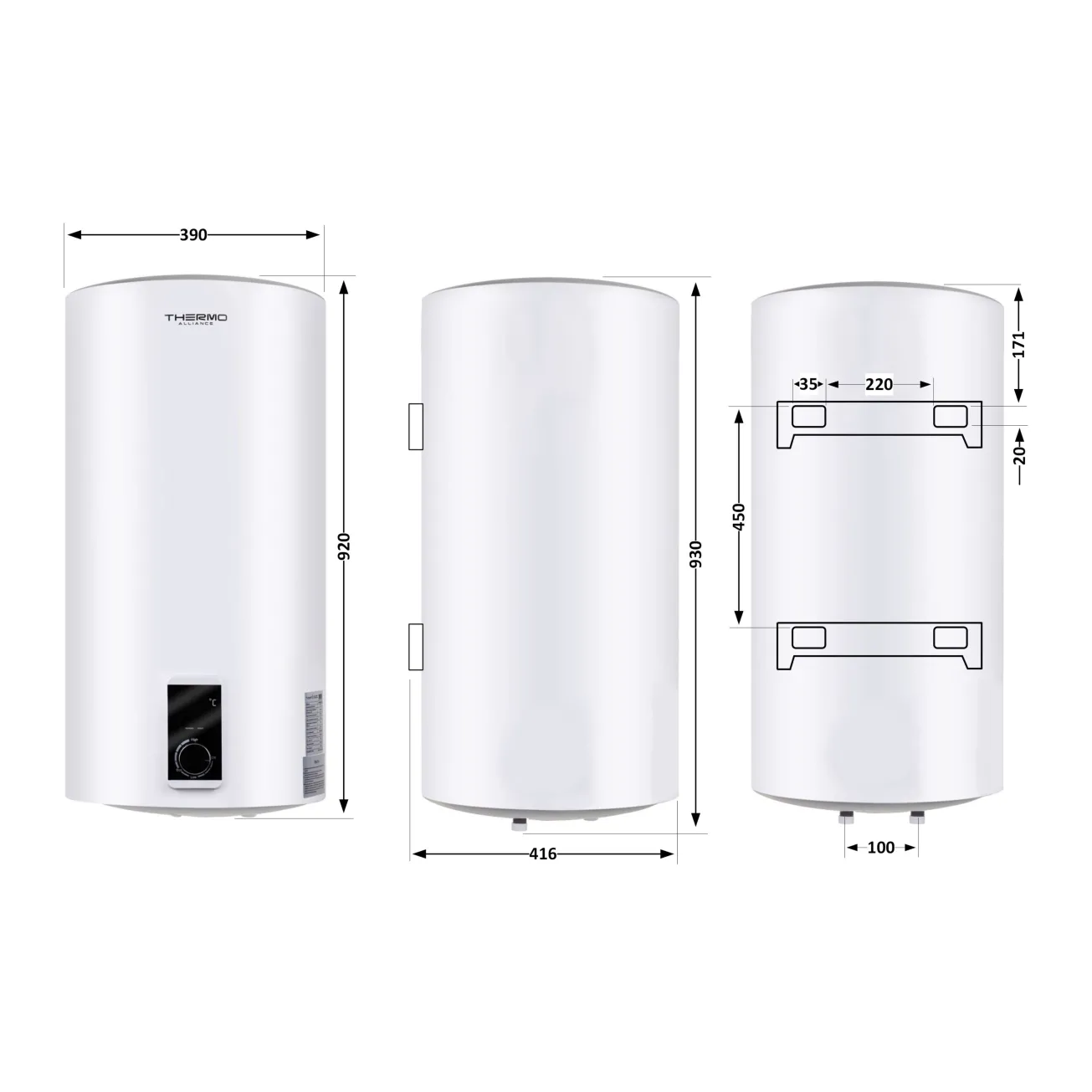 Водонагрівач електричний Thermo Alliance 80 л SLIM вертикальний, сухий ТЕН 2,0 кВт (D80V20J(D)2-K) Фото - 1