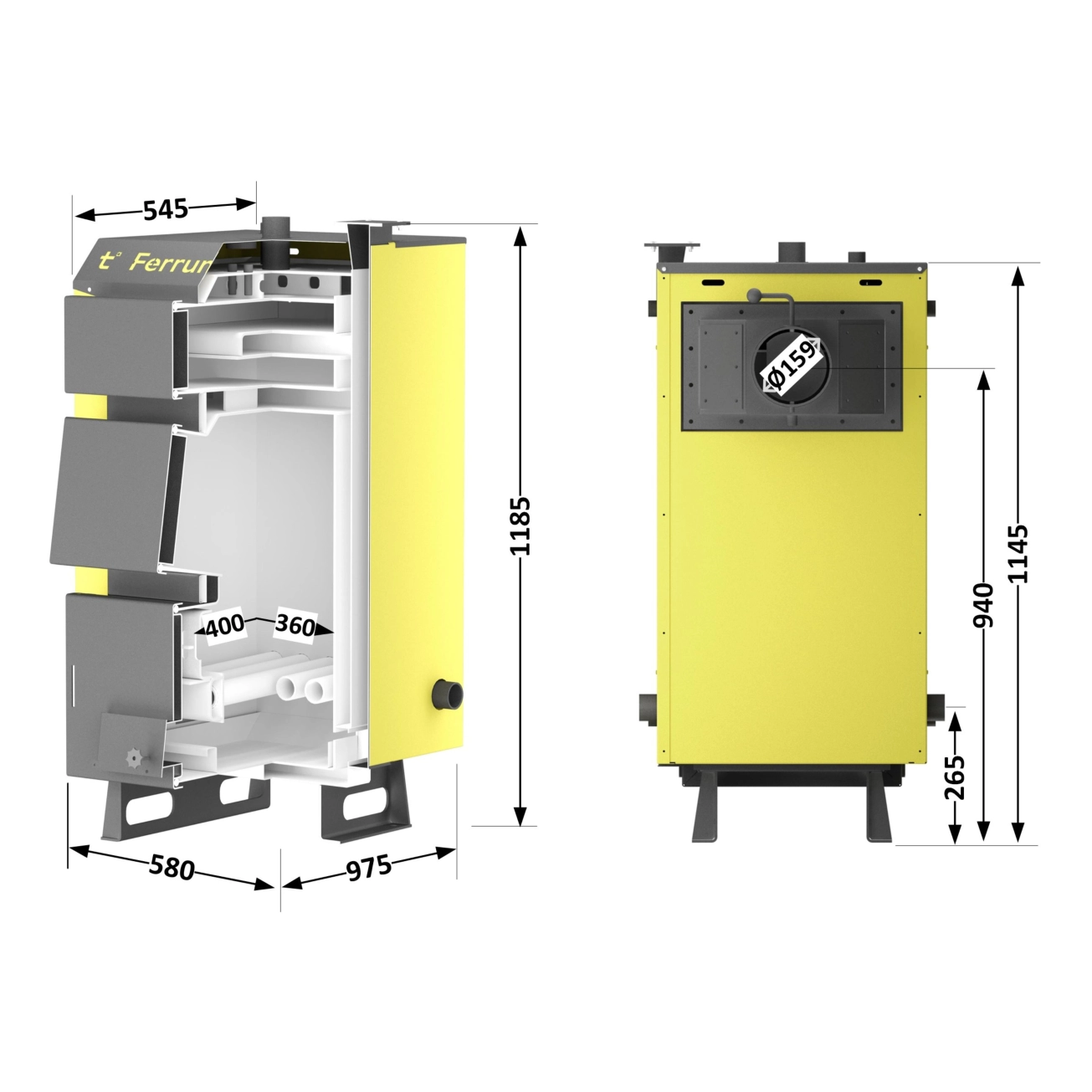 Котел твердотопливный стальной Thermo Alliance Ferrum W V 5.0 FW 14 Фото - 1