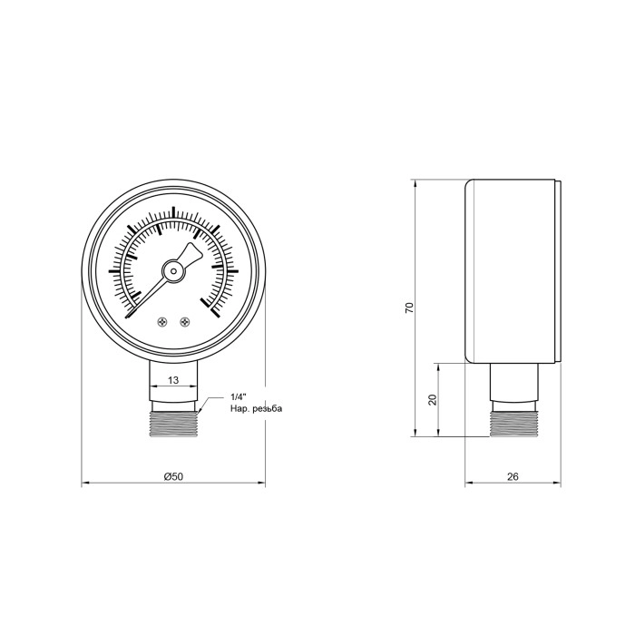 Манометр Thermo Alliance Standart 10 бар 1/4", нижнє підмикання SD17010B Фото - 1