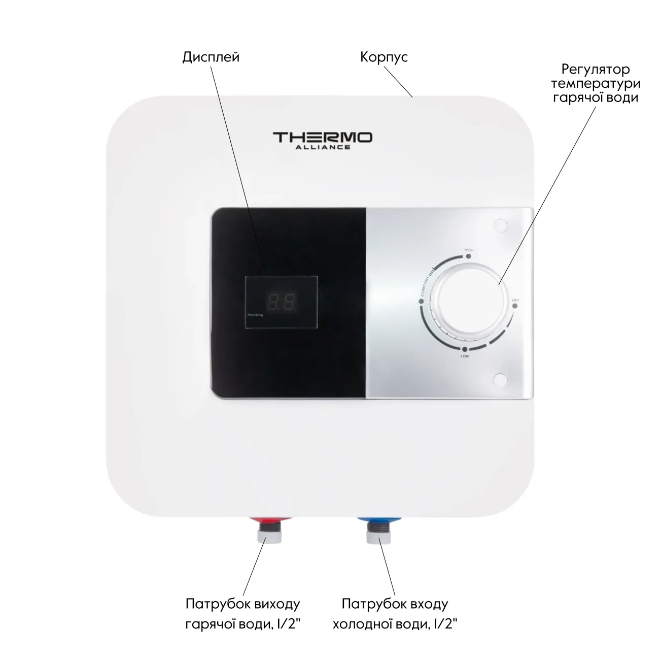 Водонагрівач електричний Thermo Alliance 15 л над мийкою вертикальний, мокрий ТЕН 1,5 кВт (SF15X15N) Фото - 3