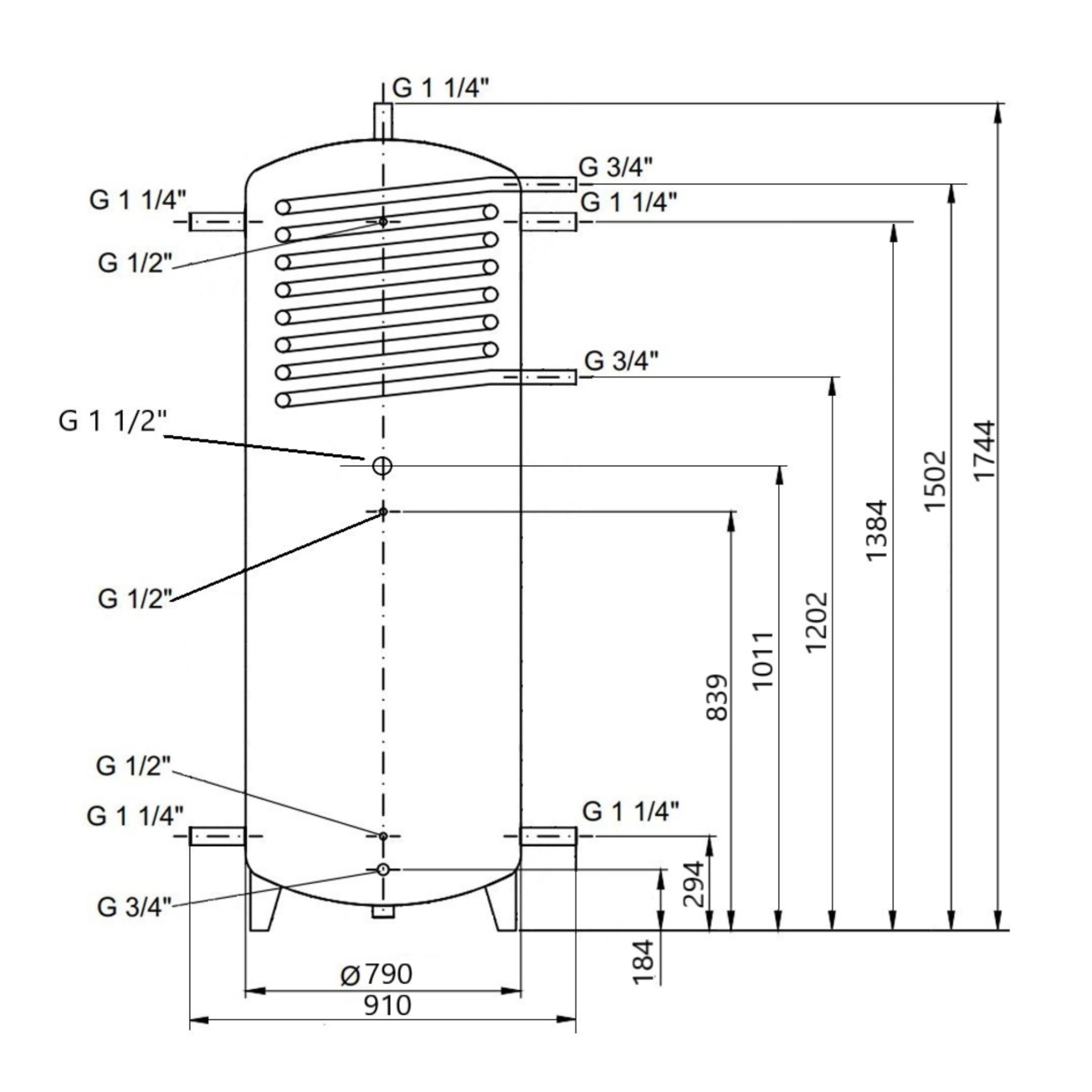 Теплоакумулятор Thermo Alliance TAI-10 750 з теплообмінником 1,4 кв. м без ізоляції Фото - 1
