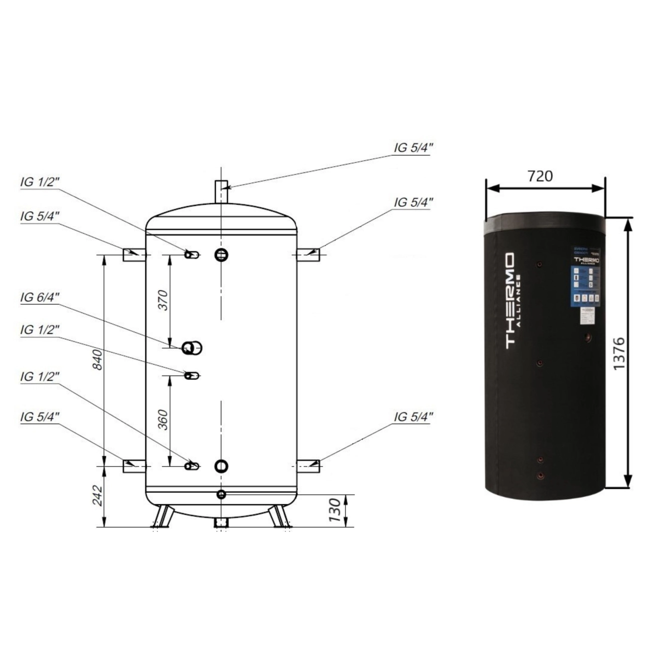 Теплоакумулятор Thermo Alliance TA-ТАМ-00 350 з ізоляцією 60 мм Фото - 1