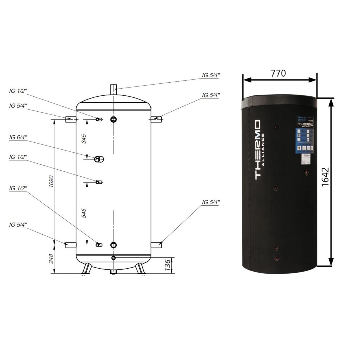 Теплоакумулятор Thermo Alliance TA-ТАМ-00 500 з ізоляцією 60 мм Фото - 1
