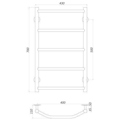 Рушникосушарка UNIO LT W 700-400-5 Драбинка Трапеція  Фото - 3