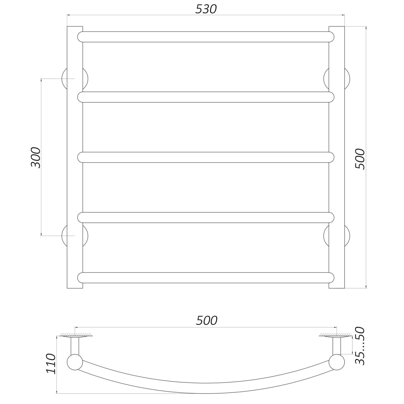 Рушникосушарка UNIO LD W 500-500-5 Драбинка Дуга  Фото - 2