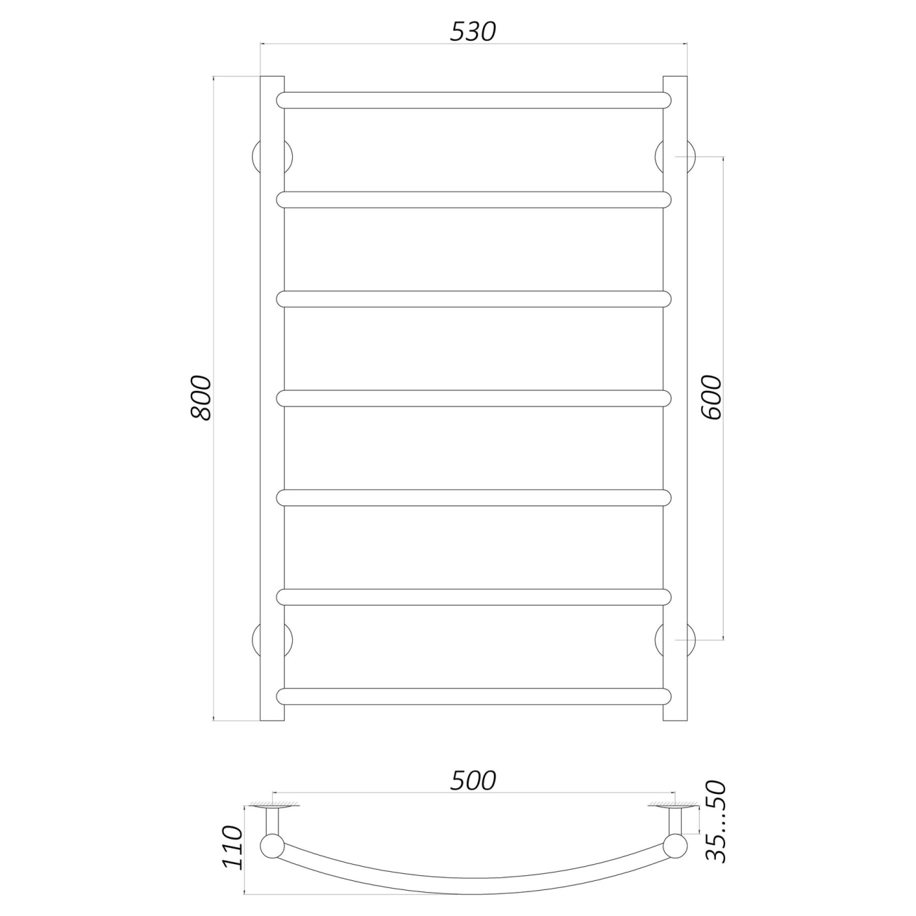 Рушникосушарка UNIO LD W 800-500-7 Драбинка Дуга вода Фото - 2
