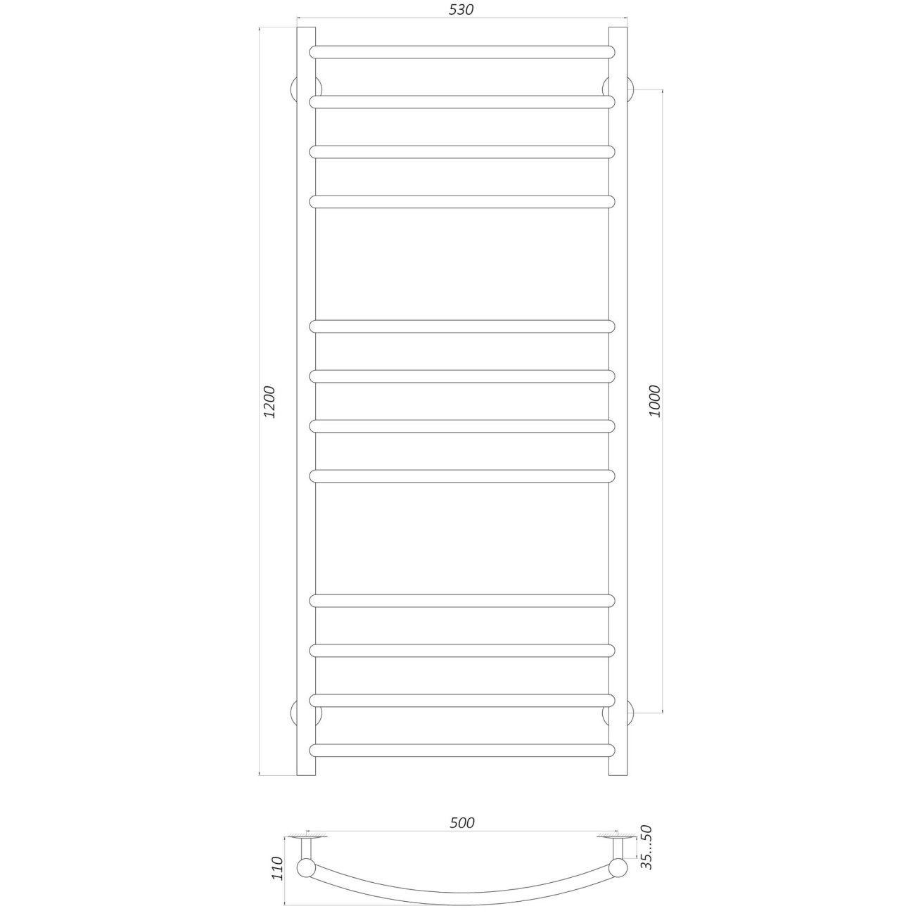 Полотенцесушитель UNIO LDE W 1200-500-12 Лесенка Дуга Элит вода Фото - 2