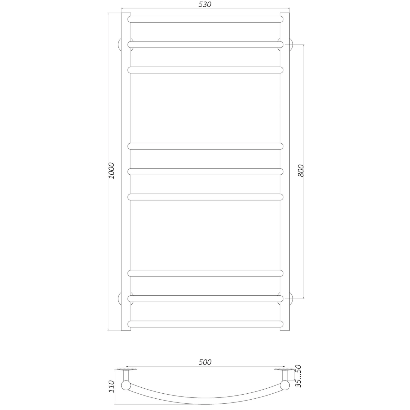 Полотенцесушитель UNIO LDE W 1000-500-9 BLK Лесенка Дуга Элит вода черная Фото - 2