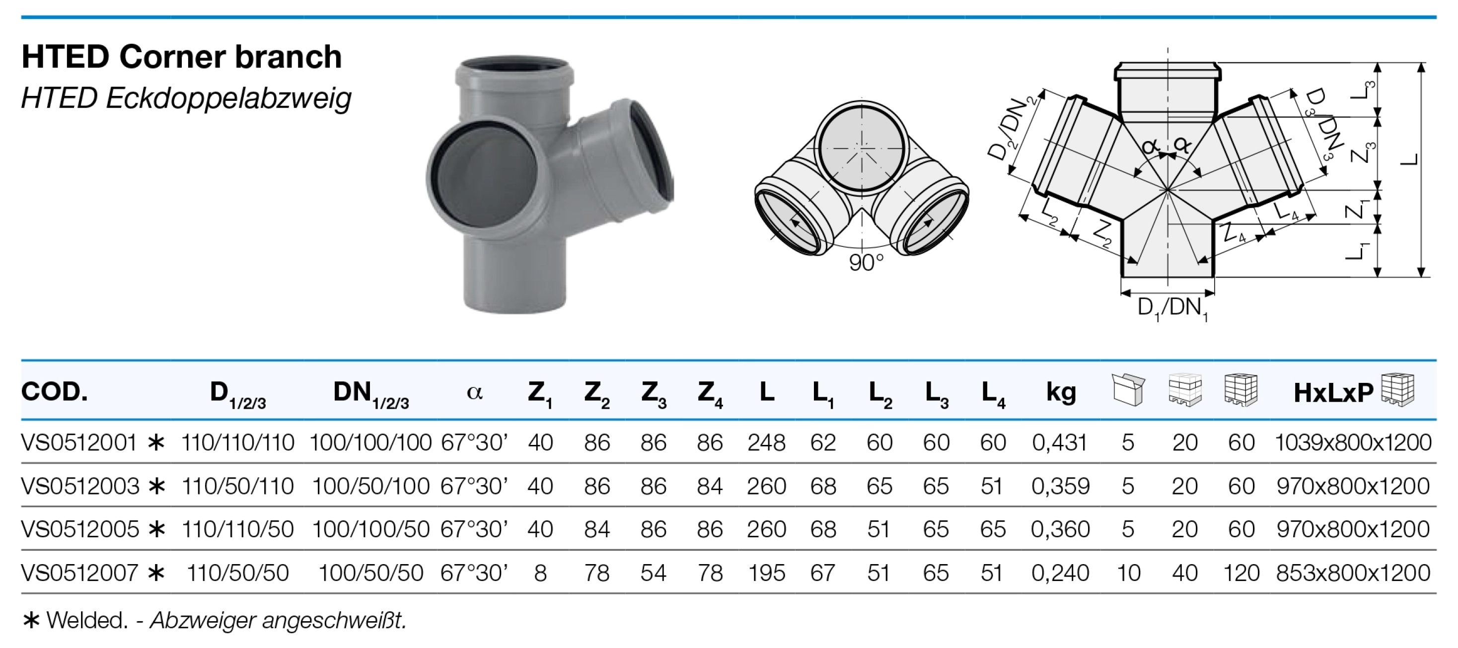 Двухплоскостная крестовина Valsir HTED Ø110/50/50x67° (VS0512007) Фото - 1