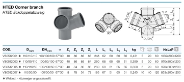 Двухплоскостная крестовина Valsir HTED Ø110/50/50x67° (VS0512007) Фото - 1