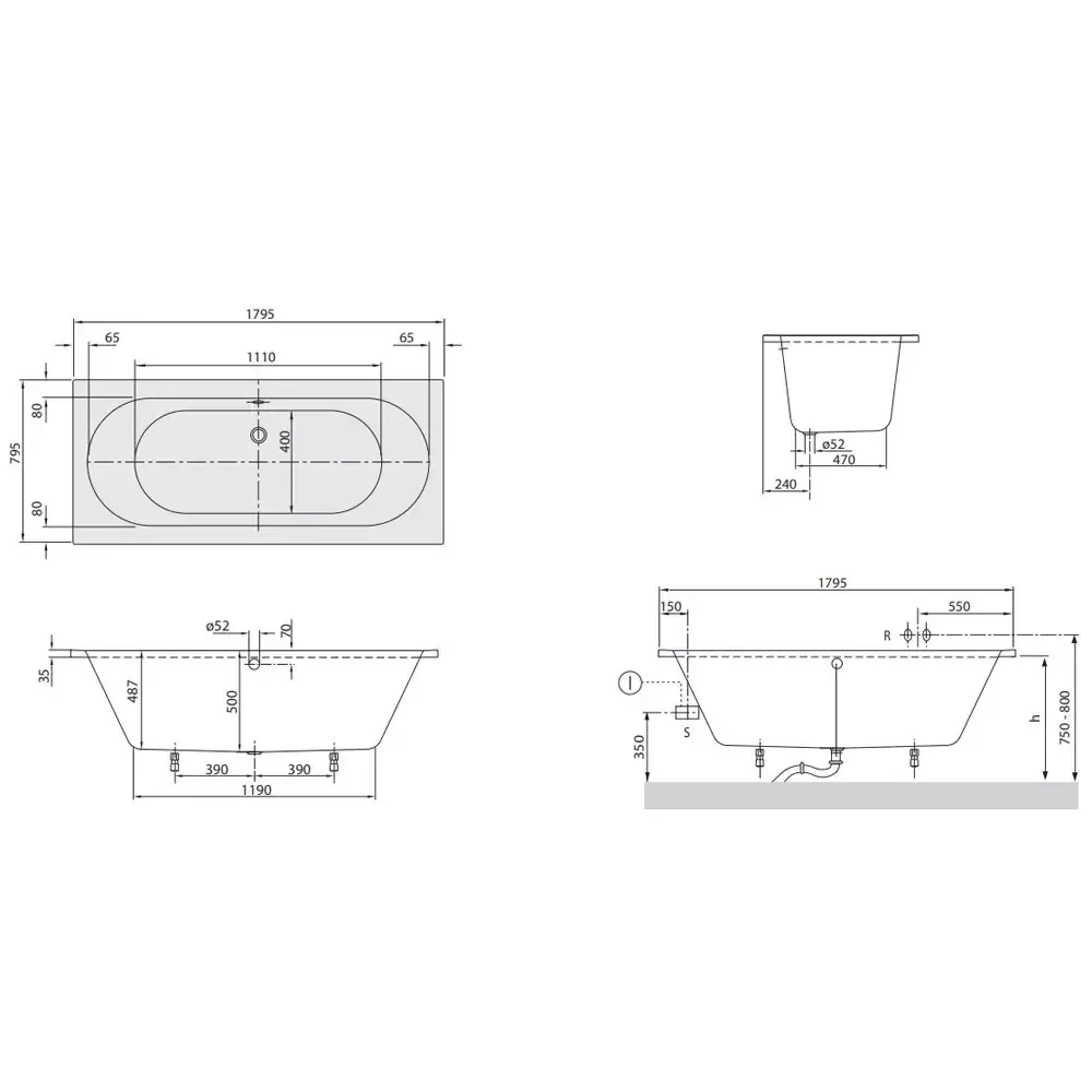 Ванна акриловая Villeroy&Boch O. Novo/Cassandra 180х80 см (uBA180CAS2V-01) Фото - 1