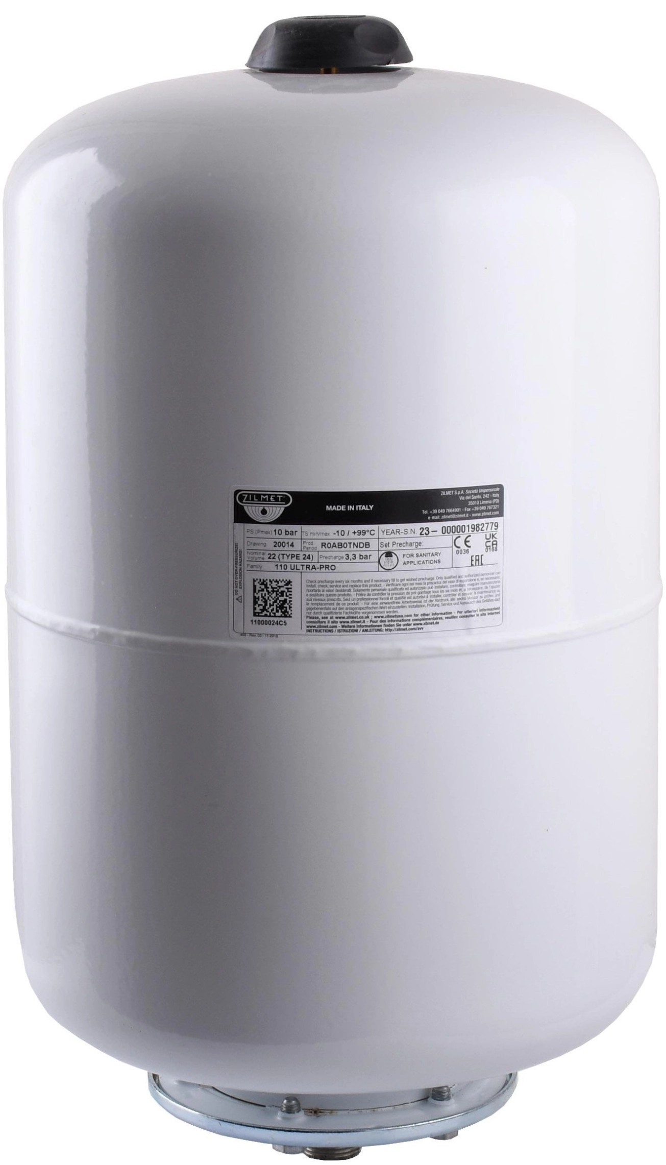 Гидроаккумулятор со сменной мембраной Zilmet ULTRA-pro 10bar, белый, 24л